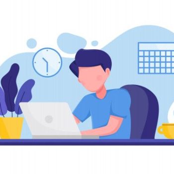 Premium Vector _ Man with laptop sitting on chair work from home illustration